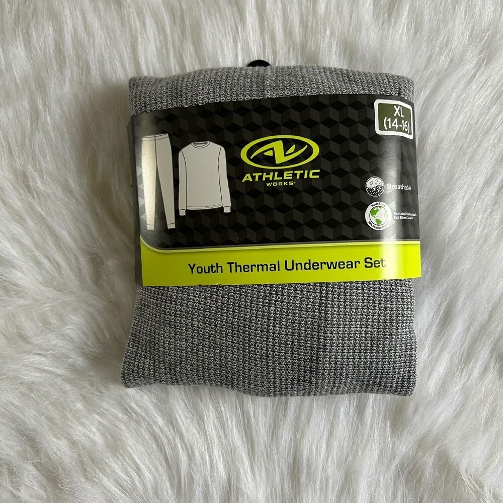 Athletic Works Two Piece Pajama Set Girls XL (14-16) Grey Thermal Underwear Set